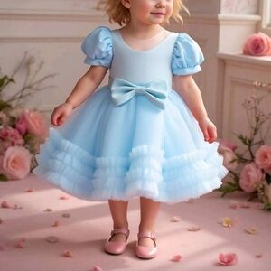 Adorable Light Blue Tulle Dress with Bow
